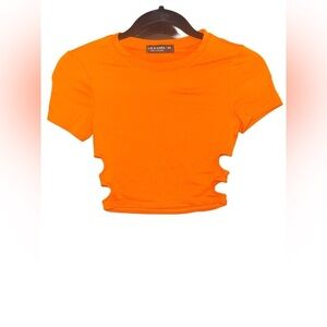 Lee & Sara Orange Cutout Crop Top